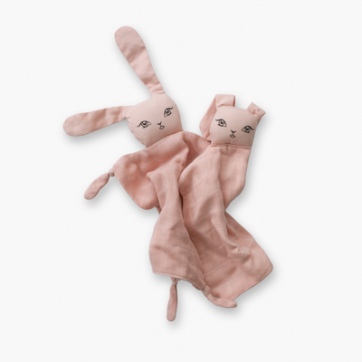 "WONKY WABBITS" Muslin bunny comforters x 2 [colour: Dusty Rose]