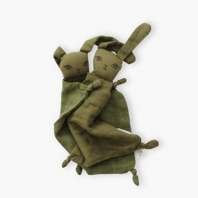 "WONKY WABBITS" Muslin bunny comforters x 2 [colour: Olive]