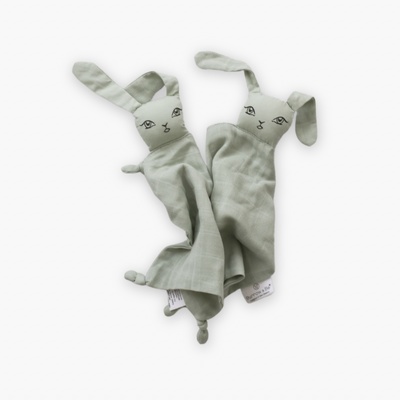 "WONKY WABBITS" Muslin bunny comforters x 2 [colour: Sage]