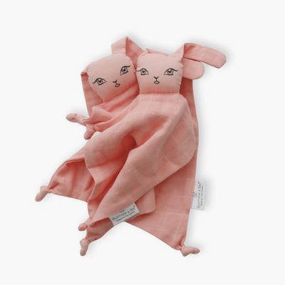 "WONKY WABBITS" Muslin bunny comforters x 2 [colour: Tan Rose]